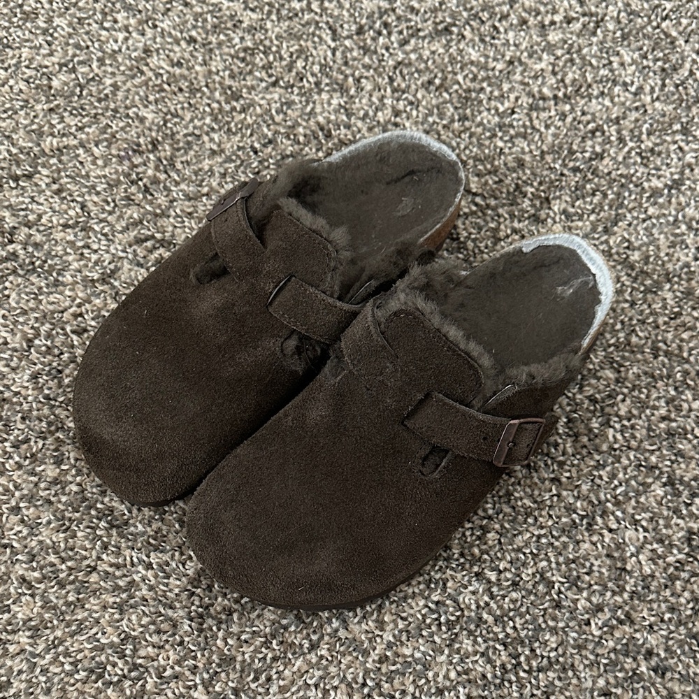 Women's Brown Suede Shearling Lined Slip-On Clog